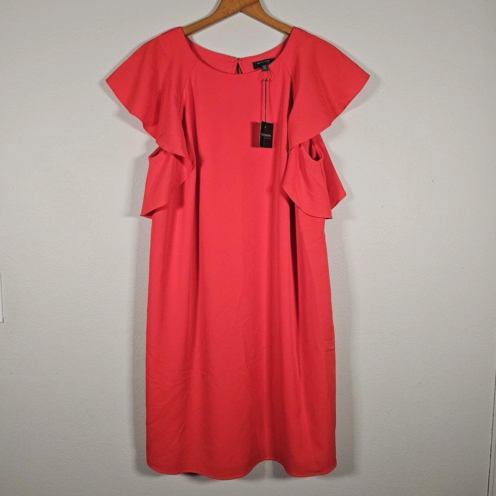 Madison Ruffles Womens 1X‎ Pink Chic Spring Midi Dress